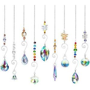 Crystal Suncatchers, Hanging Crystals Ornament Sun Catcher with Chain, 9 Pack